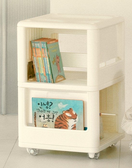 루나스토리 아동용 이동식 거실 회전책장, 크림, 2단 상세 이미지 1
