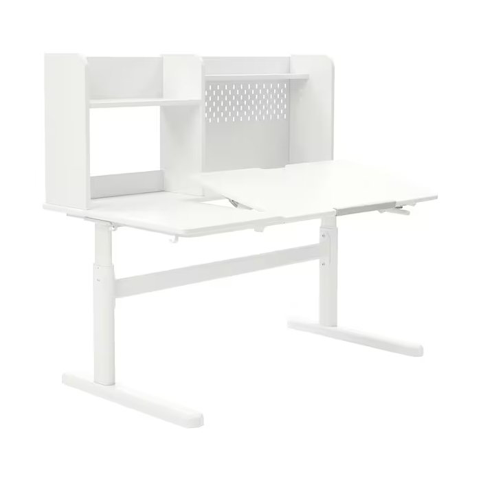 이케아 BERGLARKA 베릴레르카 어린이책상 120x70cm 화이트 유아테이블 책장포함 높이조절 각도조절, 화이트_094.886.71 상세 이미지 1