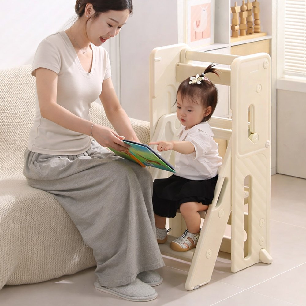 헬로디노 러닝타워 키친헬퍼 스타터 Ver 접이식 높이조절 낙상방지, 1개, 베이지 상세 이미지 2