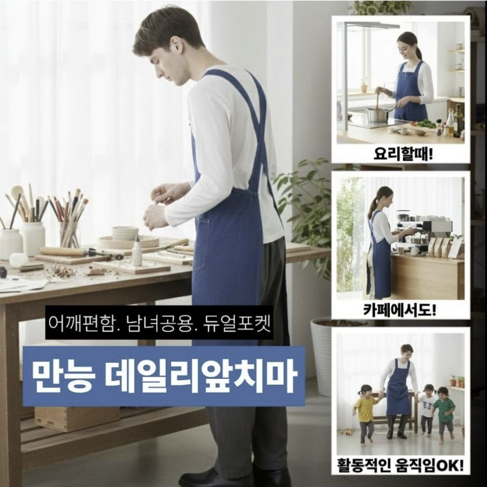 디어쿼츠 어깨편한 예쁜 크로스 데님 원피스 앞치마, 2개, 파랑쿠폰할인 상세 이미지 1