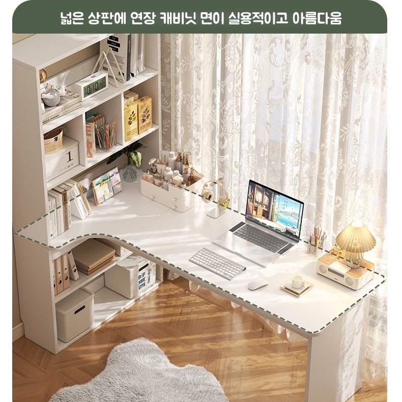 코너책상 ㄱ자 테이블 수납형 컴퓨터 L자 코너형 테이블 코너 다용도 책장세트, 화이트(우회전) 상세 이미지 1