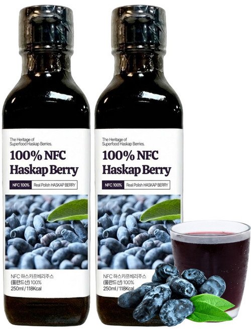 폴란드 하스카프 베리 원액 100% NFC 착즙 주스 즙, 2개, 250ml