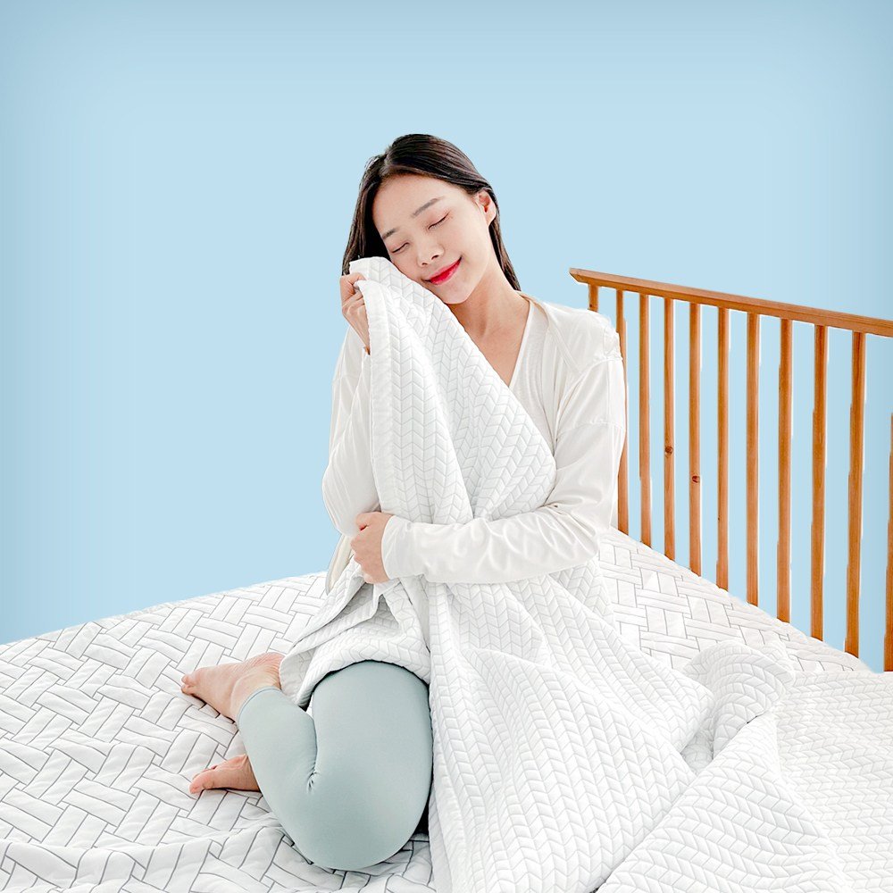 (국산) 접촉 냉감 시원한 여름 침대패드 아이스 쿨패드 MS SS Q K LK FK, 화이트, 격자, 쿨매트 상세 이미지 2