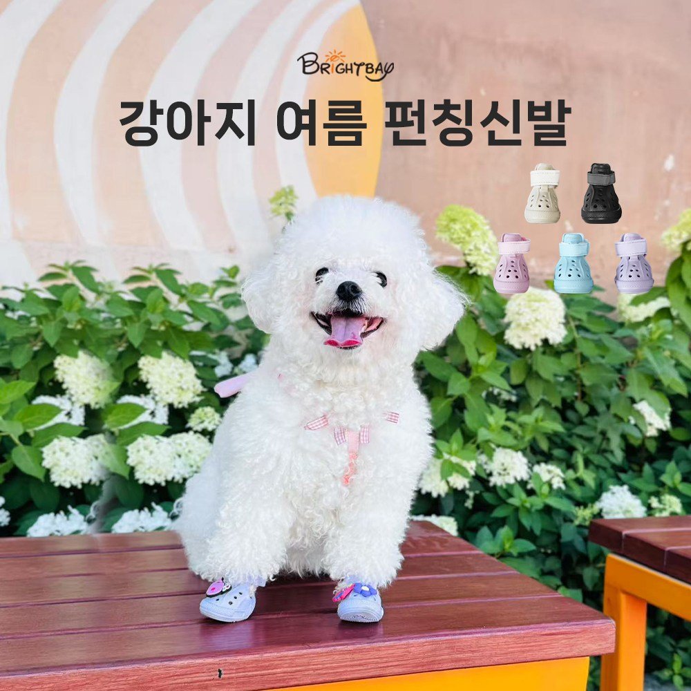 Brightbay 강아지 미끄럼방지 신발 야광 스트랩 펀칭 통기신발 장식 증정, 하늘색, 4개 상세 이미지 2