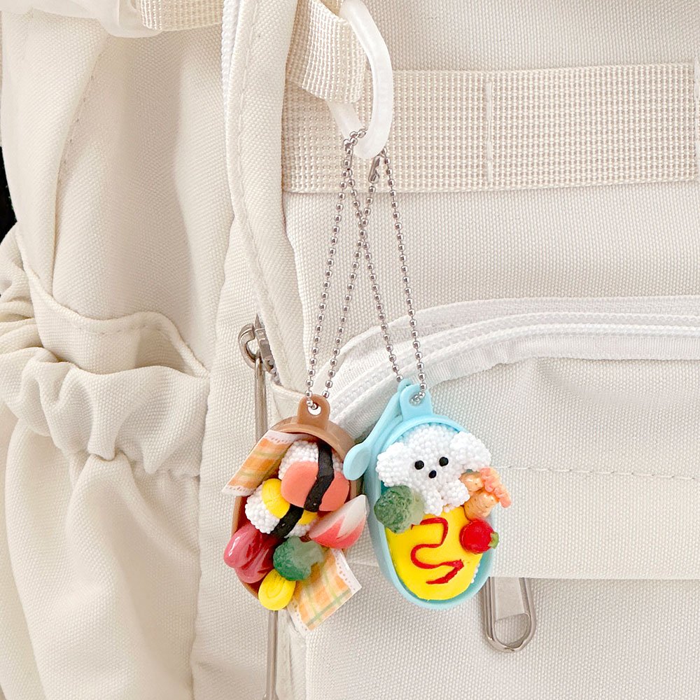 DIY 도시락 키링 만들기 4개 키홀더 핸드폰 줄 차 가방 장식 열쇠 고리 단체선물, 1세트, 랜덤 4개 상세 이미지 1
