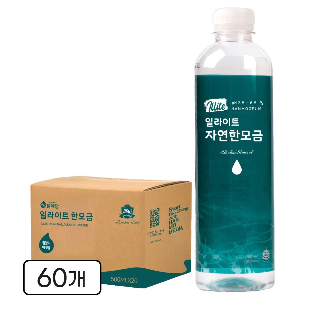 일라이트한모금 물애담 미네랄워터 알칼리수 자연한모금, 500ml, 60개 상세 이미지 1